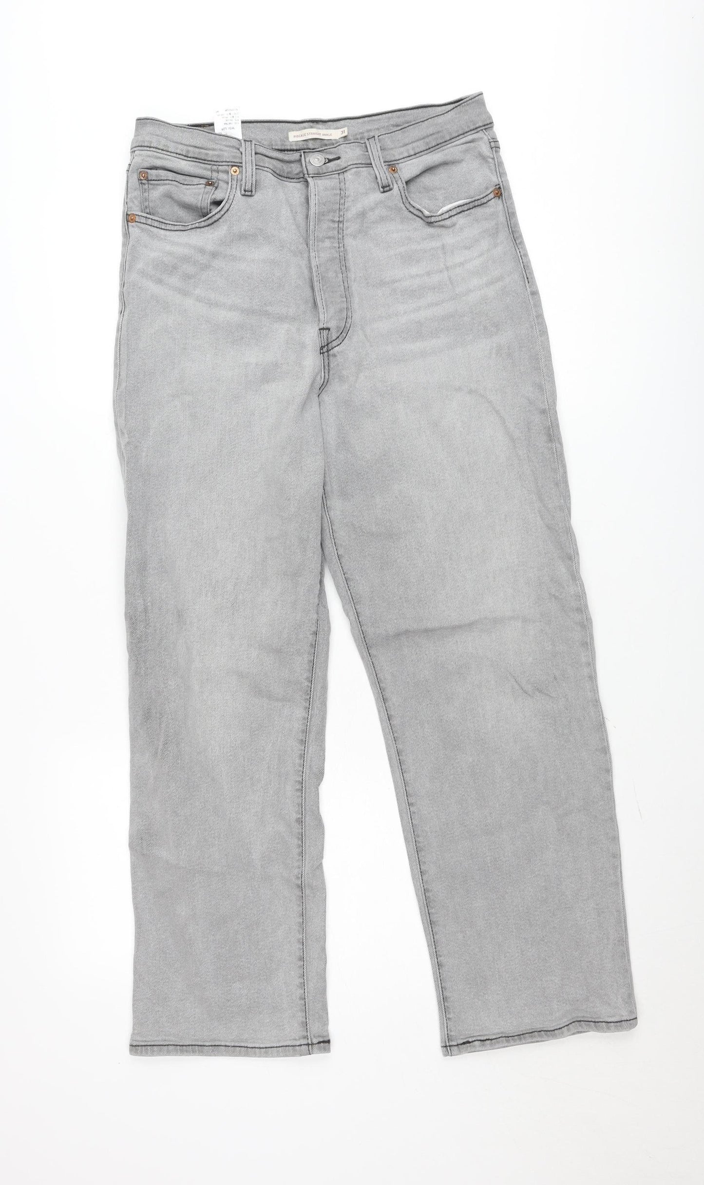 Levi's Women Grey Ribcage Straight Ankle Jeans Size 31 High Rise Denim