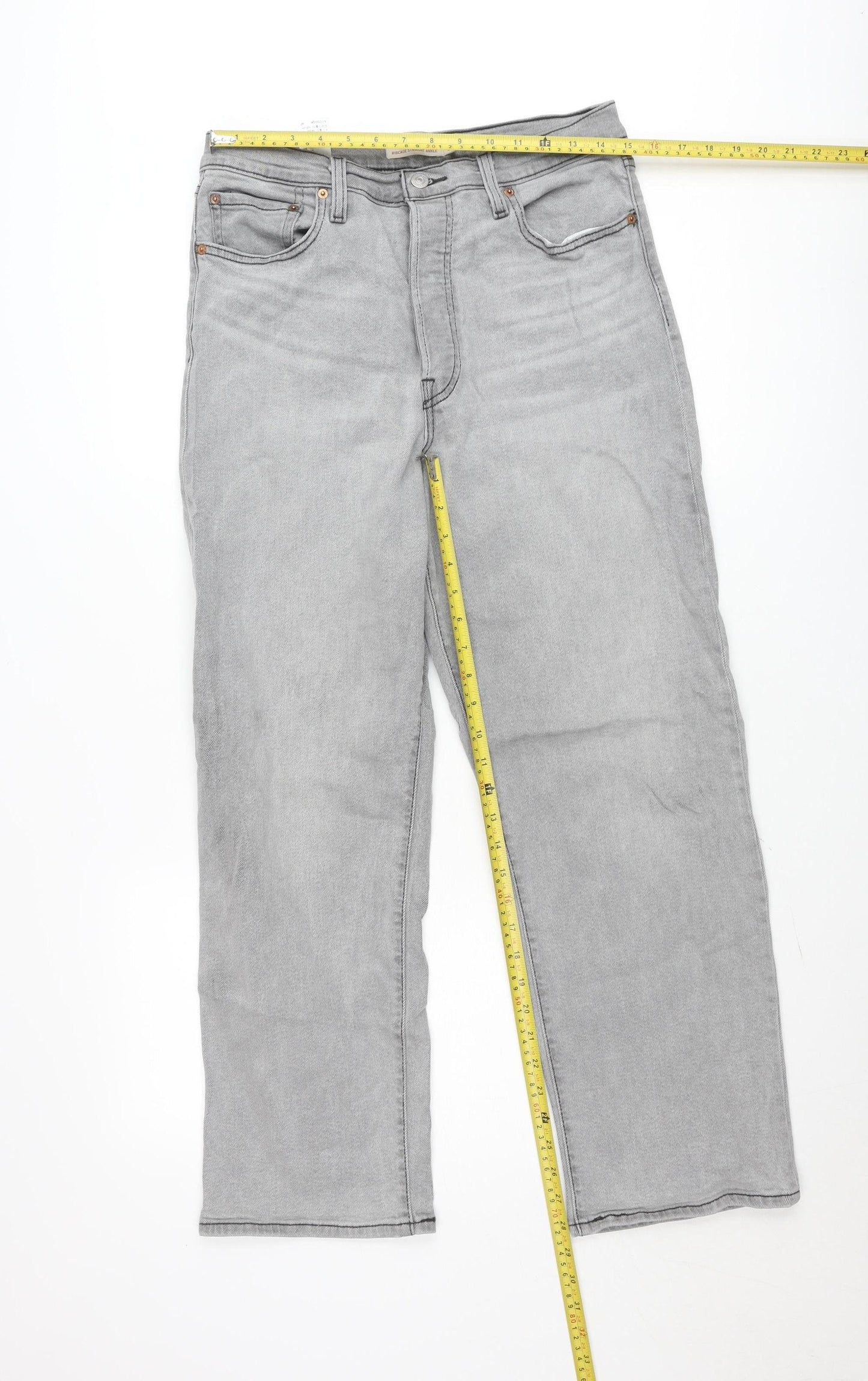 Levi's Women Grey Ribcage Straight Ankle Jeans Size 31 High Rise Denim