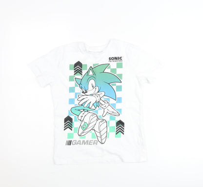 Sega Boys White Sonic The Hedgehog Graphic Gamer T-Shirt 6-7 Years