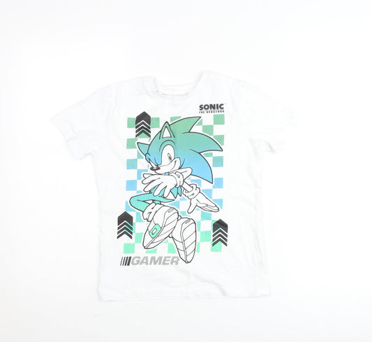 Sega Boys White Sonic The Hedgehog Graphic Gamer T-Shirt 6-7 Years