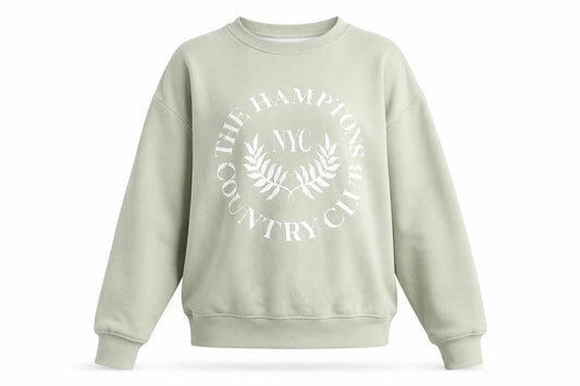 Front view of Dunnes Women’s Sage Green XS Pullover Sweatshirt The Hamptons Print