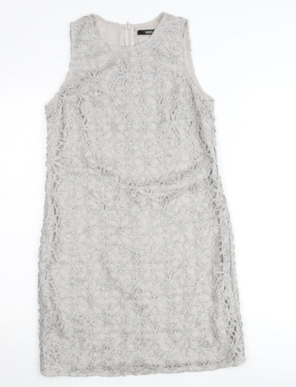 Oasis Women Silver Lace Shift Dress Size 8 Sleeveless Formal Cocktail