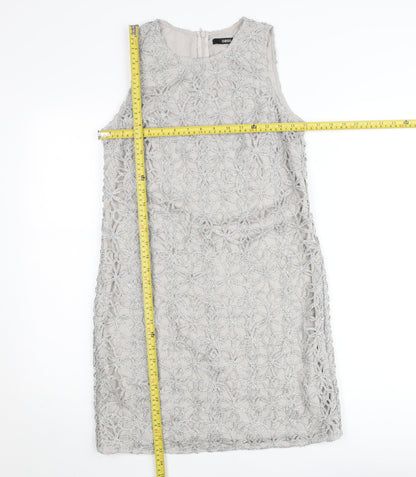 Oasis Women Silver Lace Shift Dress Size 8 Sleeveless Formal Cocktail