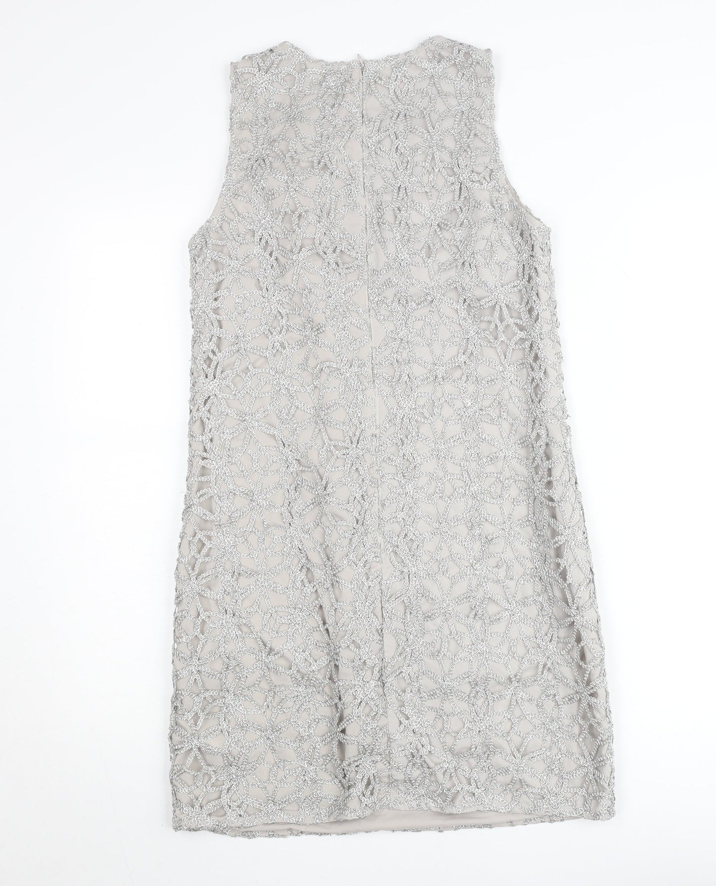 Oasis Women Silver Lace Shift Dress Size 8 Sleeveless Formal Cocktail
