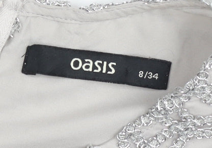 Oasis Women Silver Lace Shift Dress Size 8 Sleeveless Formal Cocktail