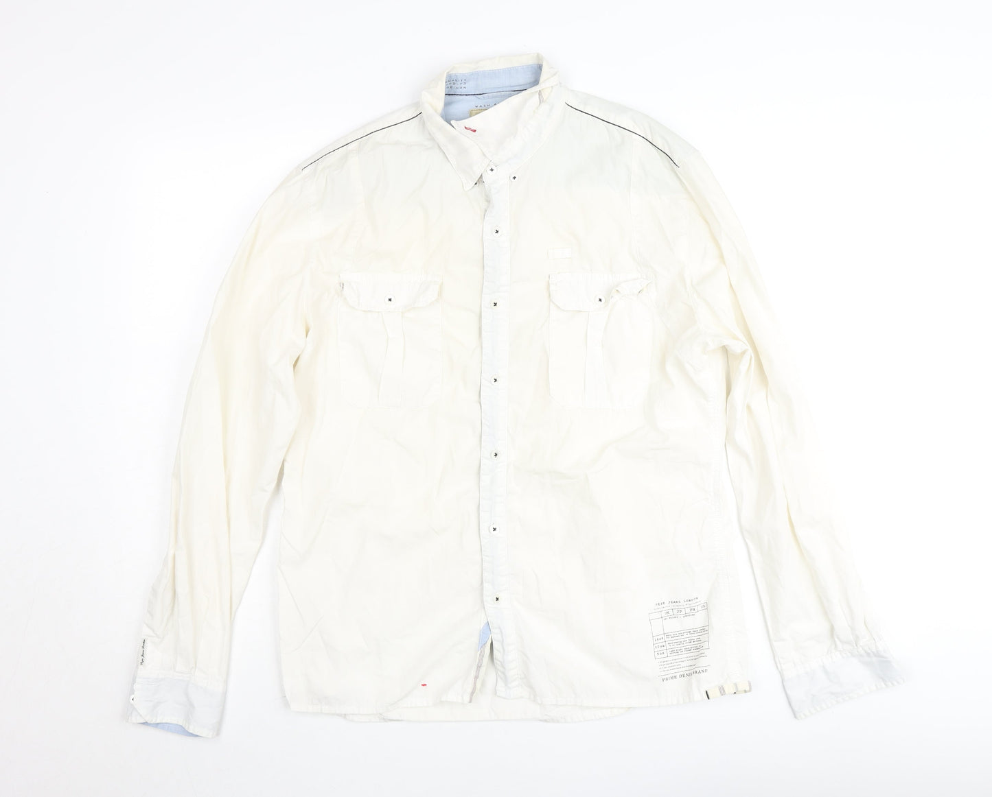Pepe Jeans London Men's White Cotton Regular Fit Long Sleeve Button-Up Shirt Size L