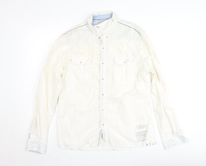 Pepe Jeans London Men's White Cotton Regular Fit Long Sleeve Button-Up Shirt Size L