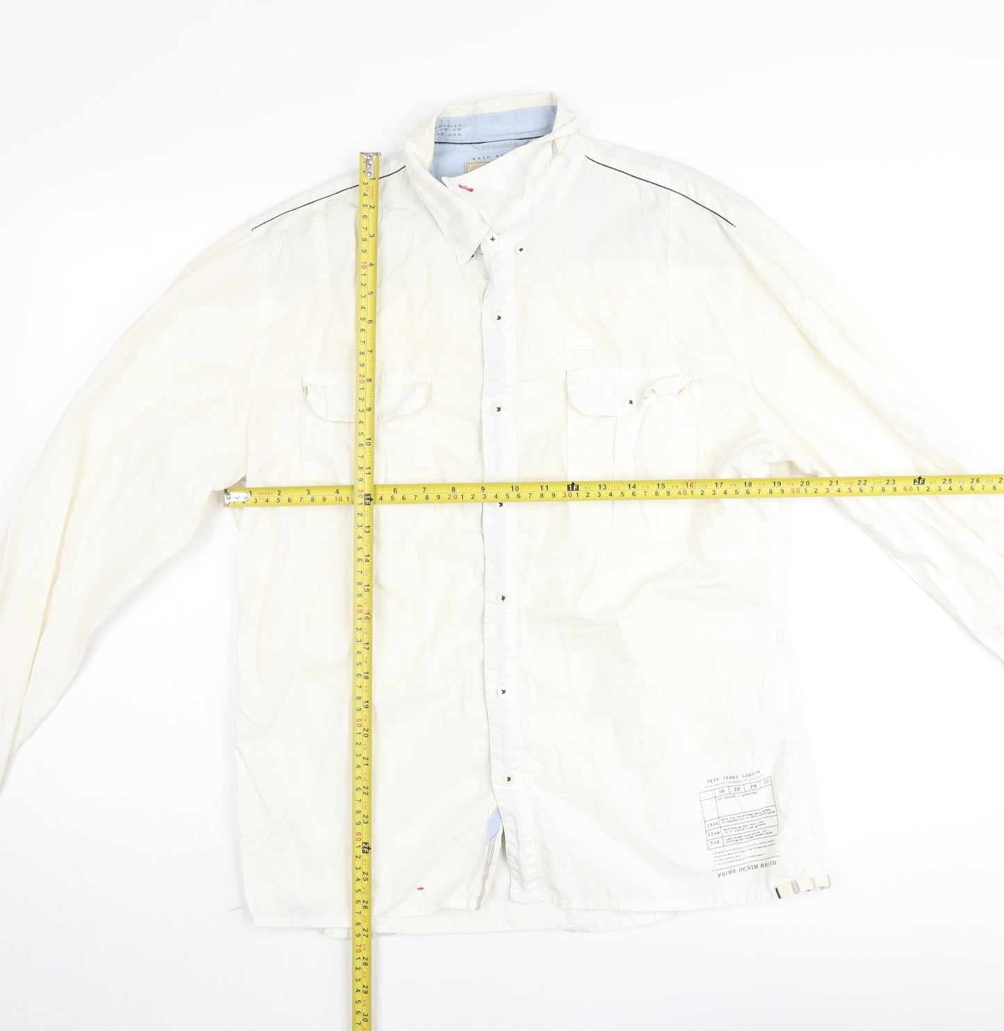 Pepe Jeans London Men's White Cotton Regular Fit Long Sleeve Button-Up Shirt Size L