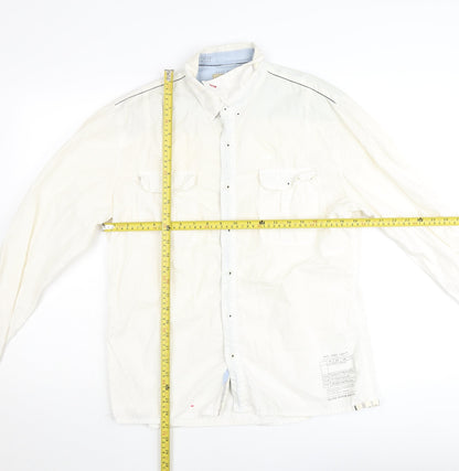 Pepe Jeans London Men's White Cotton Regular Fit Long Sleeve Button-Up Shirt Size L