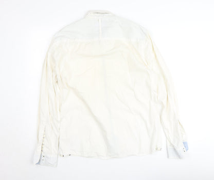 Pepe Jeans London Men's White Cotton Regular Fit Long Sleeve Button-Up Shirt Size L