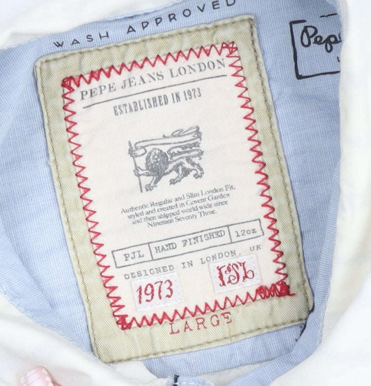 Pepe Jeans London Men's White Cotton Regular Fit Long Sleeve Button-Up Shirt Size L