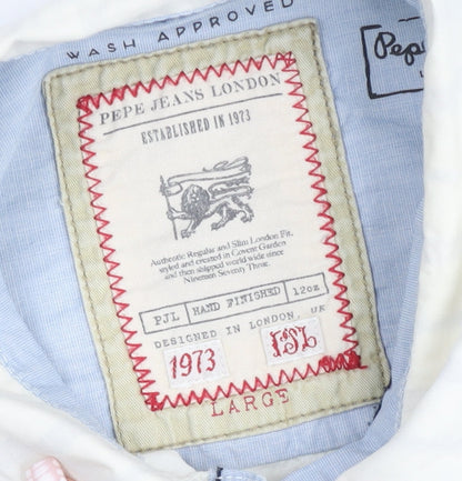 Pepe Jeans London Men's White Cotton Regular Fit Long Sleeve Button-Up Shirt Size L