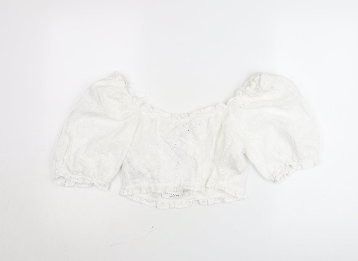 Brave Soul Women’s White Cropped Puff Sleeve Cotton Blouse Size L