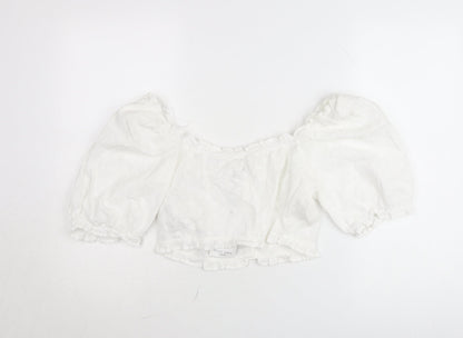 Brave Soul Women’s White Cropped Puff Sleeve Cotton Blouse Size L