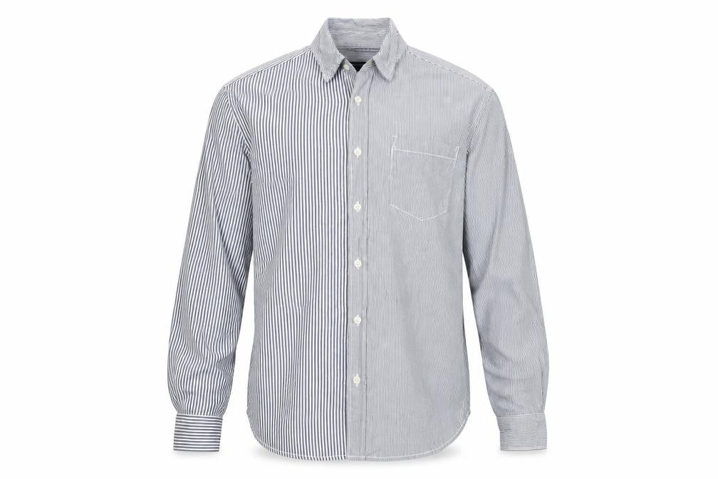 Front view of French Connection Men's Blue Striped Regular Fit Cotton Button-Up Shirt M