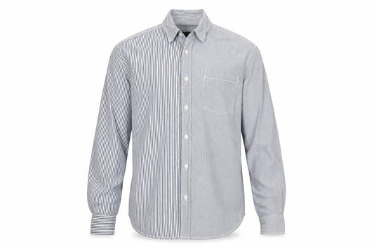 Front view of French Connection Men's Blue Striped Regular Fit Cotton Button-Up Shirt M