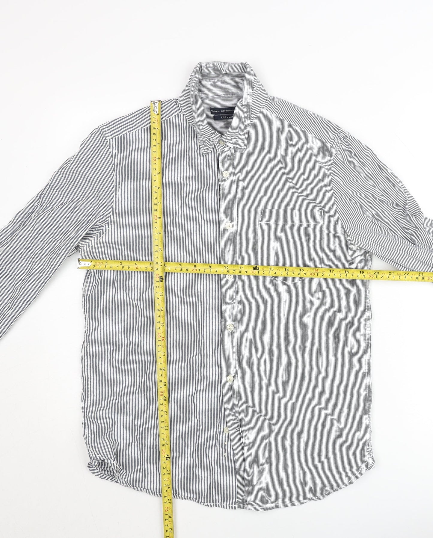 French Connection Men's Blue Striped Regular Fit Cotton Button-Up Shirt M