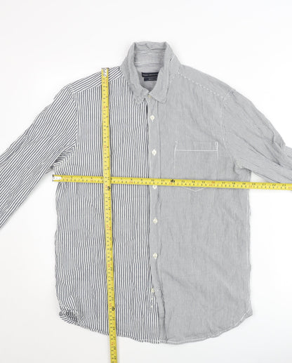 French Connection Men's Blue Striped Regular Fit Cotton Button-Up Shirt M