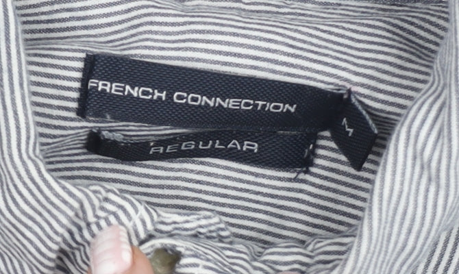 French Connection Men's Blue Striped Regular Fit Cotton Button-Up Shirt M