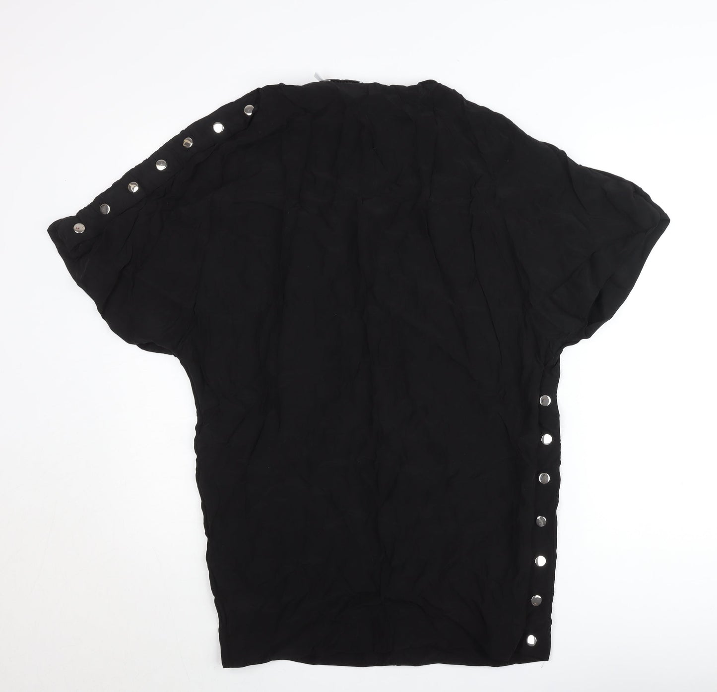 & Other Stories Women Black Short Sleeve Button Accented Chiffon Blouse Size 8