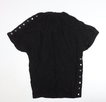 & Other Stories Women Black Short Sleeve Button Accented Chiffon Blouse Size 8