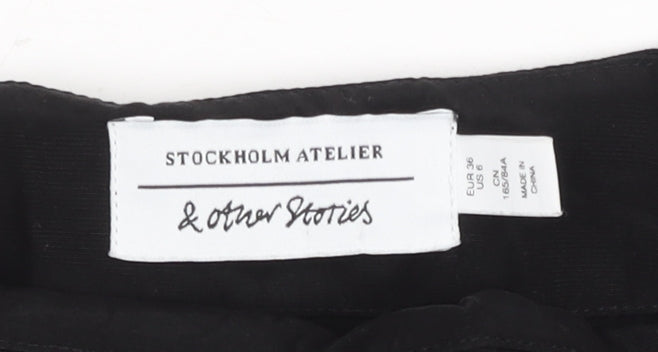 & Other Stories Women Black Short Sleeve Button Accented Chiffon Blouse Size 8