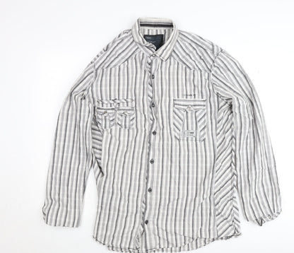 Next Men's Grey Striped Slim Fit Long Sleeve Button-Up Shirt XL