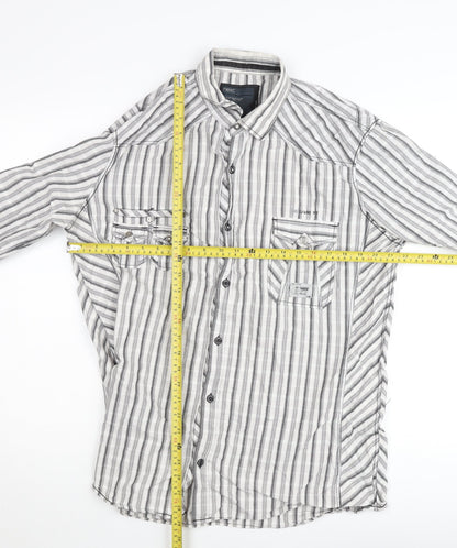 Next Men's Grey Striped Slim Fit Long Sleeve Button-Up Shirt XL
