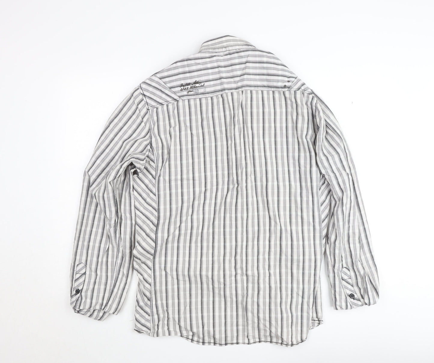 Next Men's Grey Striped Slim Fit Long Sleeve Button-Up Shirt XL