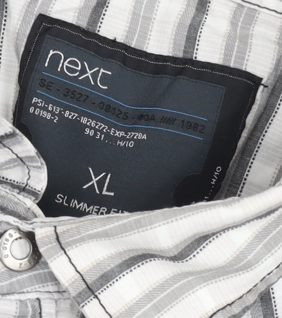 Next Men's Grey Striped Slim Fit Long Sleeve Button-Up Shirt XL