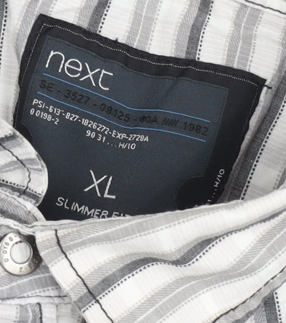 Next Men's Grey Striped Slim Fit Long Sleeve Button-Up Shirt XL