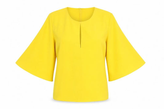 Zara Womens Yellow Wrap Blouse S Flared 3/4 Sleeve Bow Tie