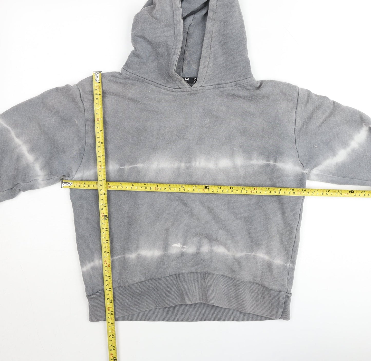 Nasty Gal Women’s Grey Tie-Dye Pullover Hoodie UK 8