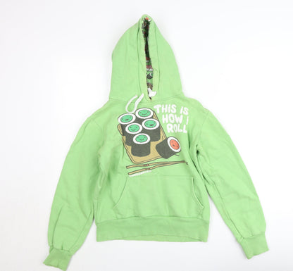 David & Goliath Boys Green Pullover Hoodie Small - Funny Sushi Print Fleece Top