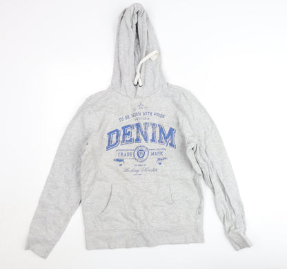 Denim Grey Hoodie Women's M Pullover Graphic Print Cotton Blend