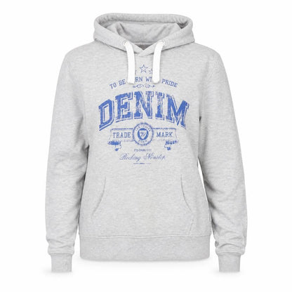 Denim Grey Hoodie Women's M Pullover Graphic Print Cotton Blend