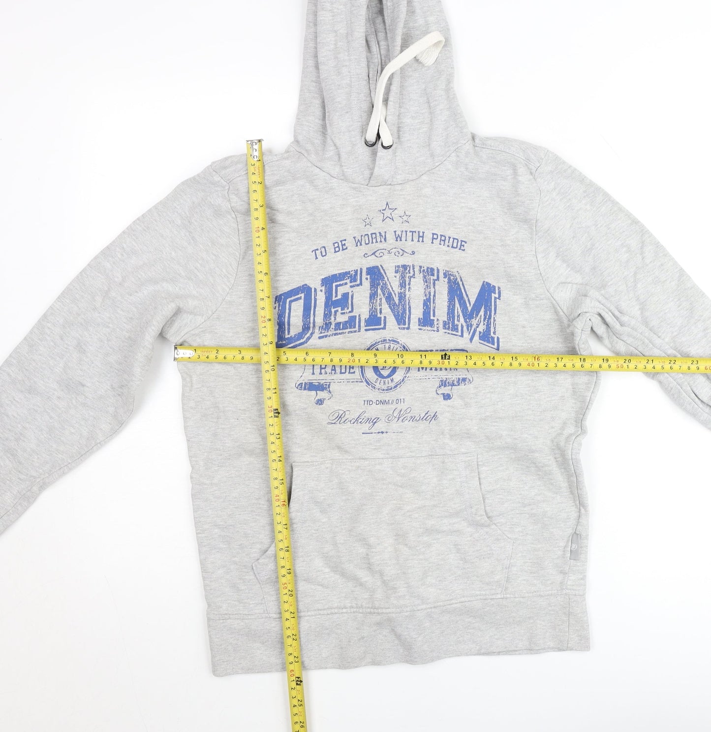 Denim Grey Hoodie Women's M Pullover Graphic Print Cotton Blend