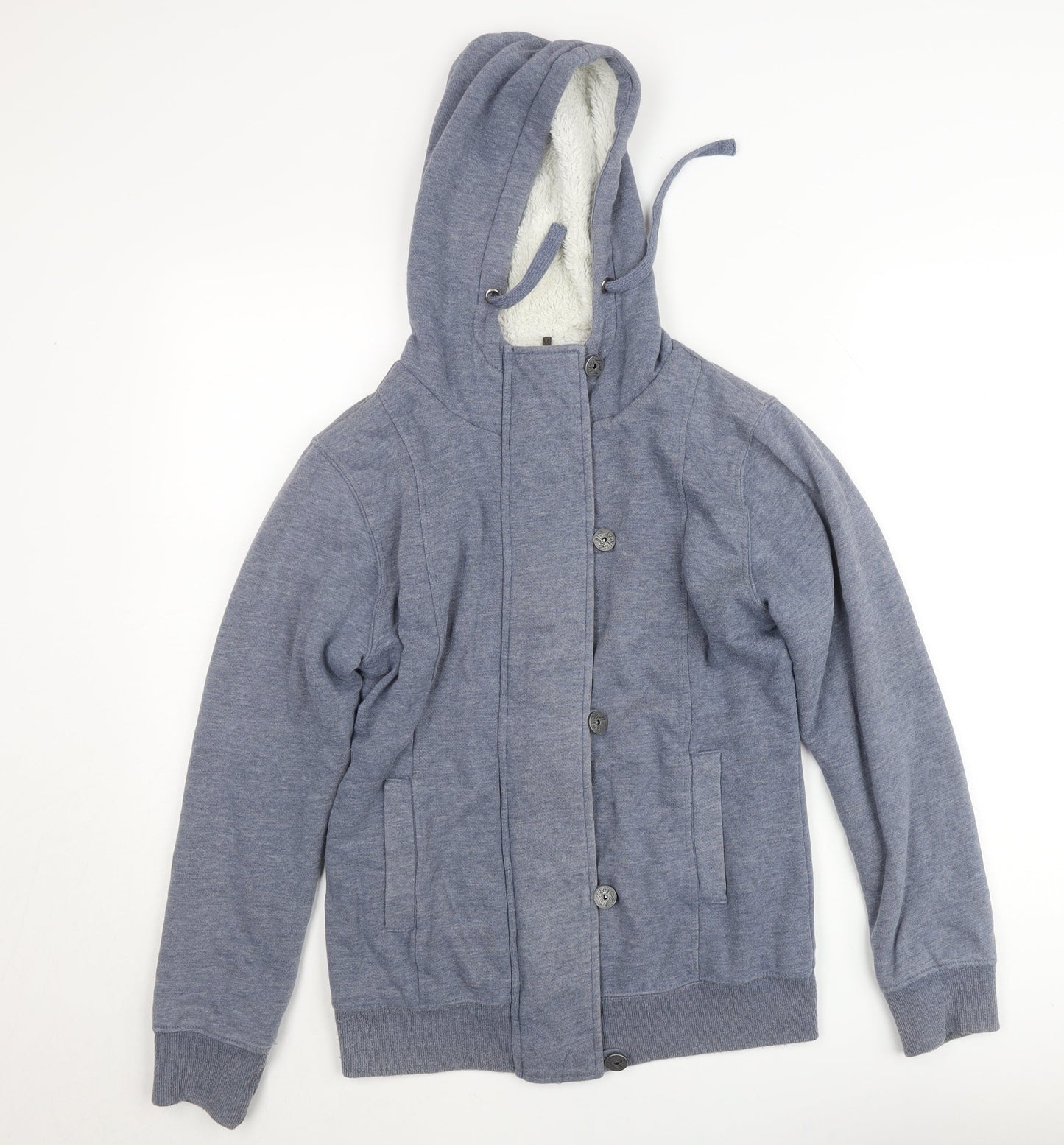 House Men's Blue Hooded Lined Button Jacket Size M Cotton Blend