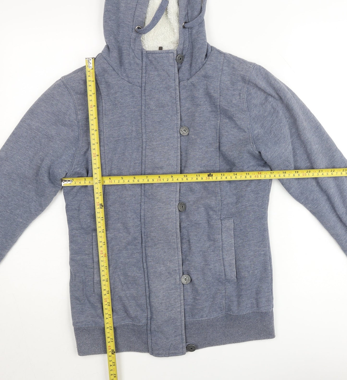 House Men's Blue Hooded Lined Button Jacket Size M Cotton Blend