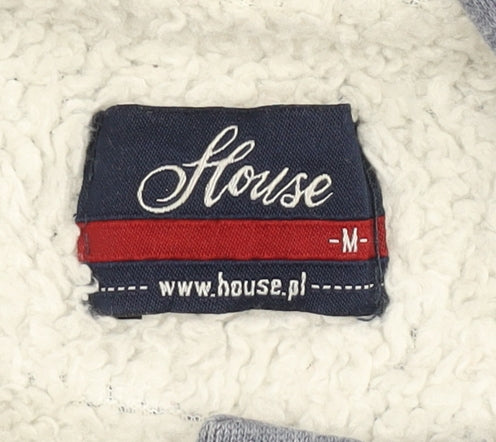 House Men's Blue Hooded Lined Button Jacket Size M Cotton Blend