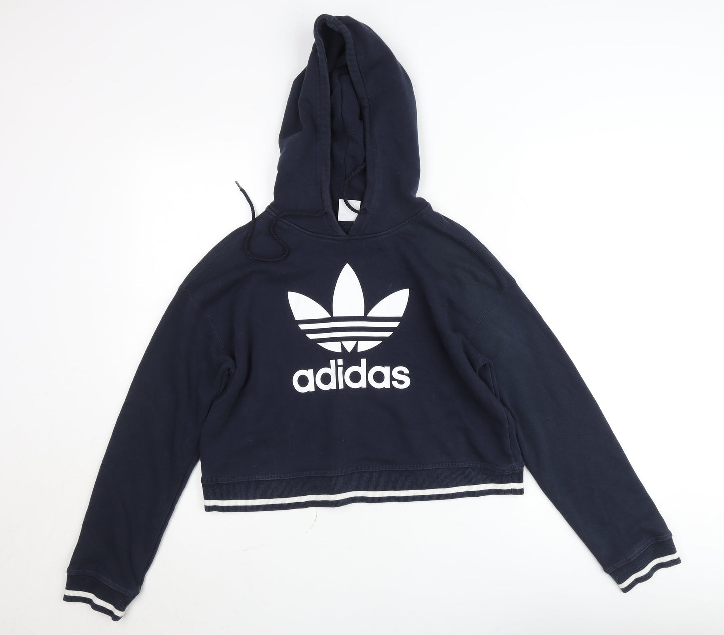 Adidas Women Navy Blue Cropped Hoodie Long Sleeve Pullover