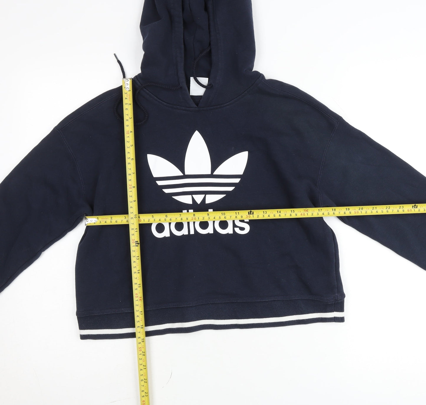 Adidas Women Navy Blue Cropped Hoodie Long Sleeve Pullover