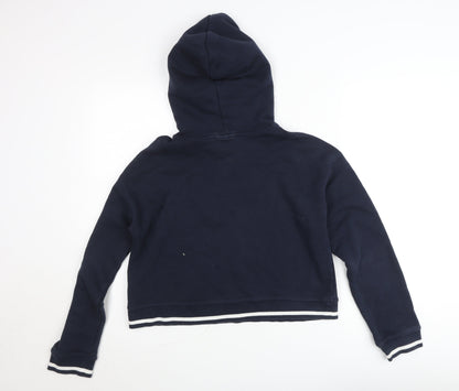 Adidas Women Navy Blue Cropped Hoodie Long Sleeve Pullover