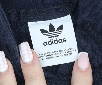 Adidas Women Navy Blue Cropped Hoodie Long Sleeve Pullover
