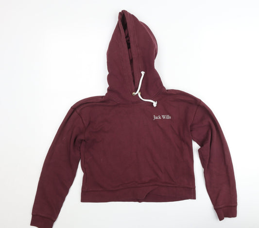 Jack Wills Girls Red Cropped Pullover Hoodie UK 8 M Hooded Fleece Sweatshirt