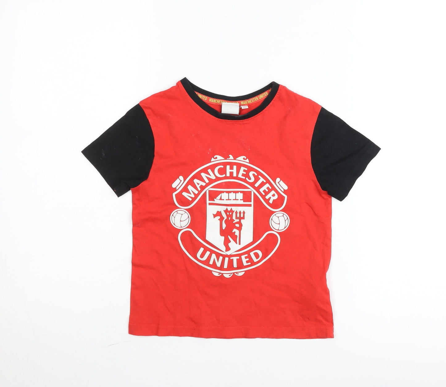 Manchester United Boys Red & Black T-Shirt 6-7 Years Official Football Top