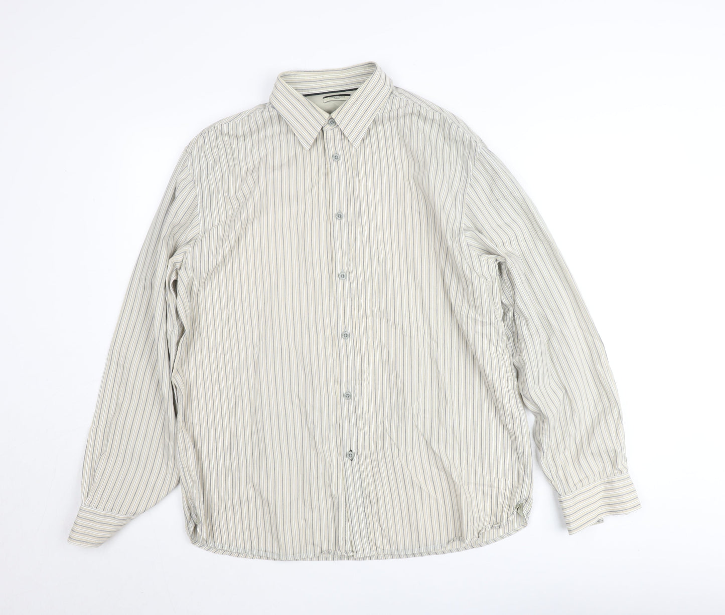 Dunnes Stores Men's Beige Striped Long Sleeve Regular Fit Shirt Size L