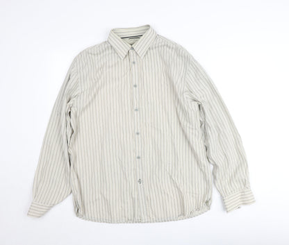 Dunnes Stores Men's Beige Striped Long Sleeve Regular Fit Shirt Size L