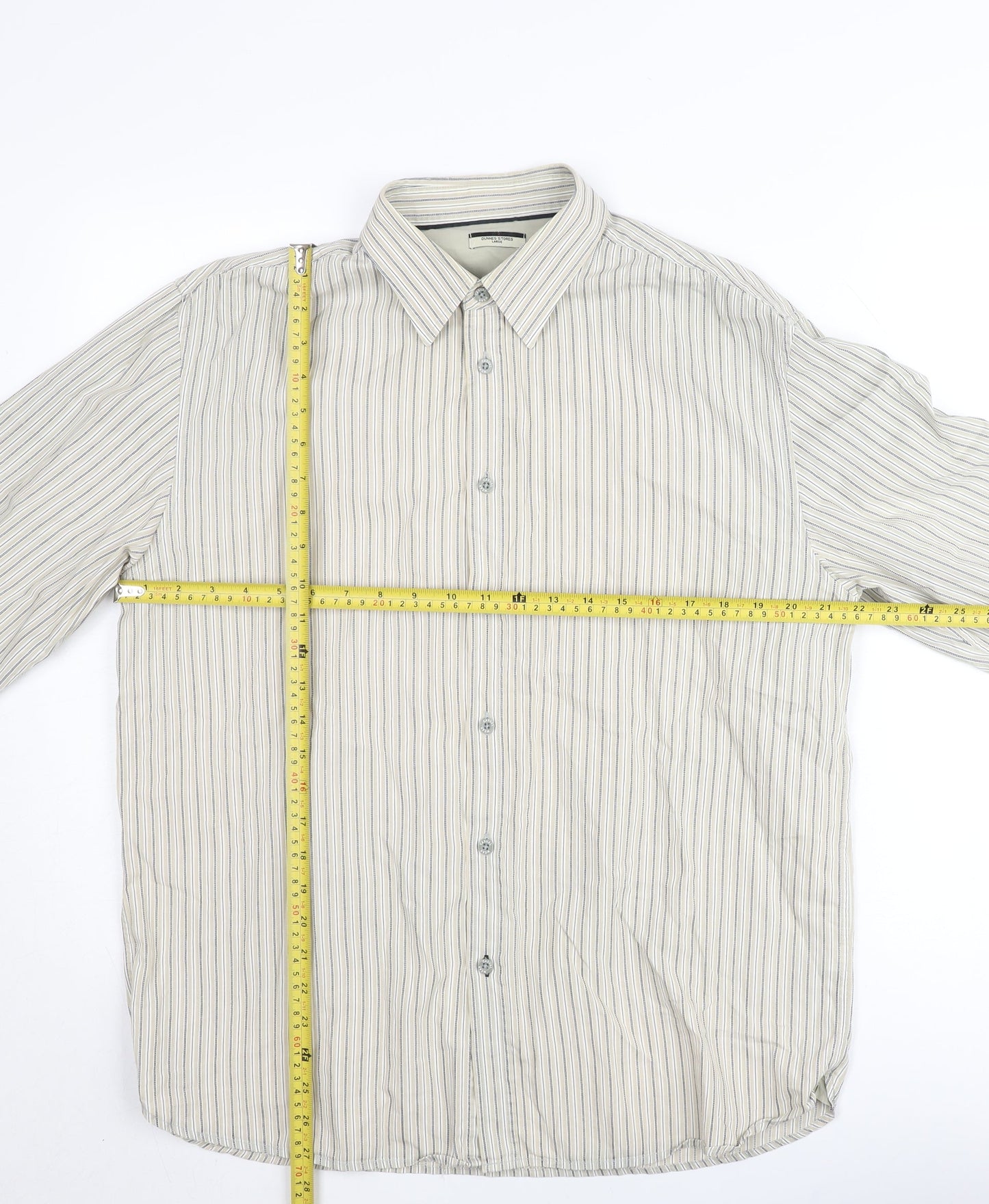 Dunnes Stores Men's Beige Striped Long Sleeve Regular Fit Shirt Size L