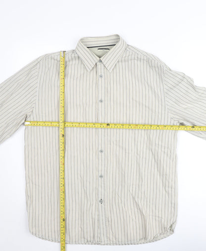 Dunnes Stores Men's Beige Striped Long Sleeve Regular Fit Shirt Size L